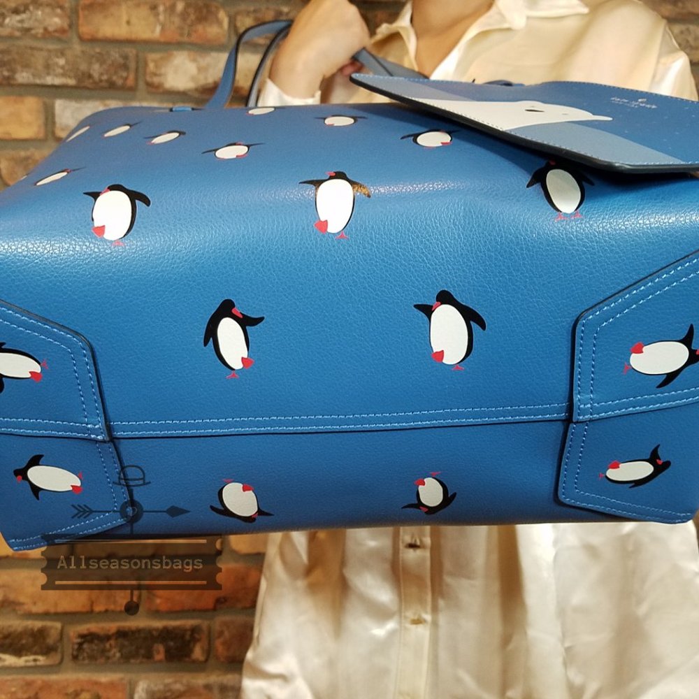 KATE SPADE ARCTIC FRIENDS PENGUIN LARGE REVERSIBLE TOTE W/WRISLET K4745 NWT $35 - Picture 5 of 9